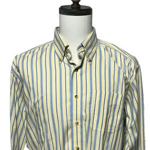 L L Bean Shirt Mens Large Blue Yellow Stripe Tradition Long Sleeve Button Down